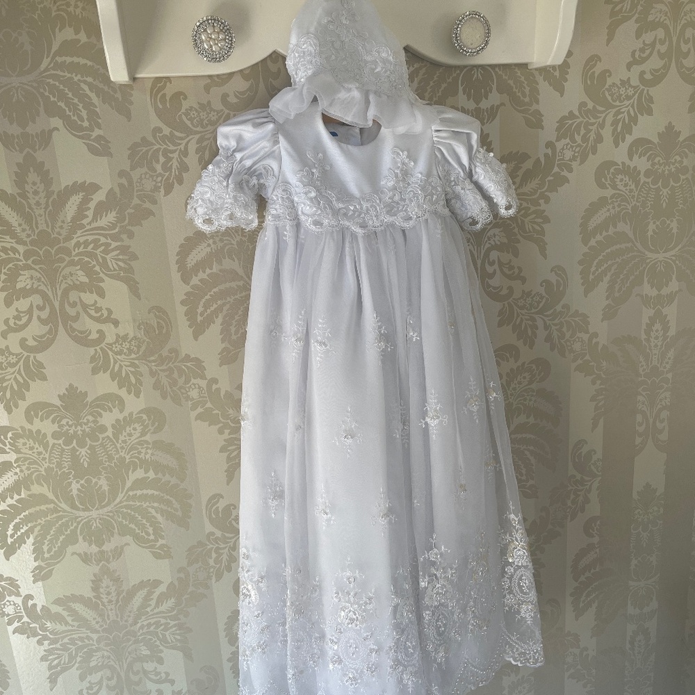 White organza beaded gown